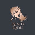Beauty, hair salon illustration. Long, wavy, shiny hairstyle. Elegant makeup. Royalty Free Stock Photo