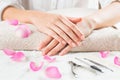 Beauty hands on the towel Royalty Free Stock Photo