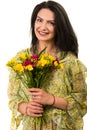 Beauty happy woman with freesias