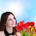 beauty happy young Girl with Beautiful garden fresh colorf