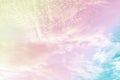 Beauty high fluffy abstract clouds blue sky background fresh air in sunny day. colorful gradient rainbow green pink yellow violet Royalty Free Stock Photo