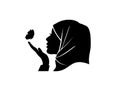 Beauty hijab women looking butterfly in her hand vector