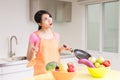 Beauty housewife in kitchen Royalty Free Stock Photo