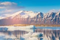 Beauty Iceland Jokulsarlon winter season lagoon with mountain backgroun