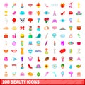 100 beauty icons set, cartoon style Royalty Free Stock Photo