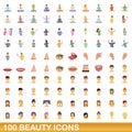 100 beauty icons set, cartoon style Royalty Free Stock Photo