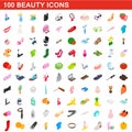 100 beauty icons set, isometric 3d style