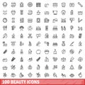 100 beauty icons set, outline style Royalty Free Stock Photo