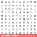 100 beauty icons set, outline style Royalty Free Stock Photo