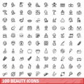 100 beauty icons set, outline style Royalty Free Stock Photo