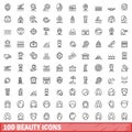 100 beauty icons set, outline style Royalty Free Stock Photo