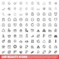 100 beauty icons set, outline style Royalty Free Stock Photo