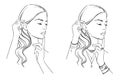 Beauty illustration. Fashion portrait of a woman with her hands at her face, template for jewellery display