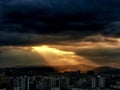 Black clouds buildings light on mountai Royalty Free Stock Photo