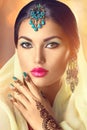 Beauty Indian woman portrait. Brunette Hindu model girl