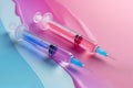 Beauty injection syringes for lip augmentation injection on pastel background. Injections with fillers for lips or wrinkles Royalty Free Stock Photo