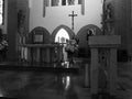 Beauty interior, Saint Nicolaus Catholic Church in Elblag, Poland. Artistic look in black and white. Royalty Free Stock Photo