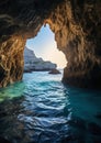 The beauty of an Italian beach scene, as seen from a cave hole i