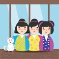 Beauty japanese women with kimono and cat