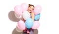 Beauty joyful teenage girl with colorful air balloons having fun Royalty Free Stock Photo