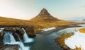 Beauty of Kirkjufell mountain with water falls