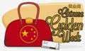 Beauty Lady Purse for Chinese Golden Week Break, Vector Illustration