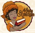 Beauty Lady with Turban and Book Celebrating Kwanzaa, Vector Illustration Royalty Free Stock Photo