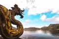 The beauty of the lake is ngebel with a dragon statue