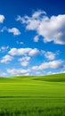 beauty of a landscape featuring lush green hills under a pristine blue sky on a sunny day.