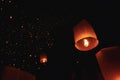 The beauty of the lanterns floating in the sky during the Yi Peng Festival and the Floating Lantern Festival in Chiang Mai