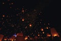 The beauty of the lanterns floating in the sky during the Yi Peng Festival and the Floating Lantern Festival in Chiang Mai Royalty Free Stock Photo