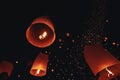 The beauty of the lanterns floating in the sky during the Yi Peng Festival and the Floating Lantern Festival in Chiang Mai Royalty Free Stock Photo