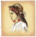 Beauty from Laos - An hand drawn vector sketch, freehand, colored line art Royalty Free Stock Photo