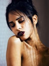 beauty latin young woman in depression, hopelessness look, fashi Royalty Free Stock Photo