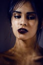 Beauty latin young woman in depression, hopelessness look, fashion makeup modern Royalty Free Stock Photo