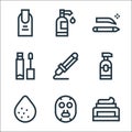 beauty line icons. linear set. quality vector line set such as face cream, face mask, sponge, lotion, hair curler, lip gloss,