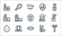 beauty line icons. linear set. quality vector line set such as razor, lips, sponge, lotus, moisturizer, beauty, face mask, pocket