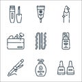 beauty line icons. linear set. quality vector line set such as nail polish, hand sanitizer, hair curler, foundation, bobby pin,