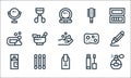 Beauty line icons. linear set. quality vector line set such as parfum, manicure, hair spray, lip gloss, cotton bud, soap, sponge,