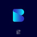 Beauty logo. B monogram logo. Origami logo. Blue ribbon letter on a dark background.