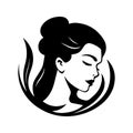 Beauty logo, black silhouette of woman, side view, face and neck only. Female silhouette. Elegant feminine black logo