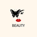 Beauty logo with face and butterfly. Beautiful girl icon