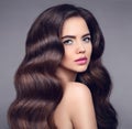 Beauty long wavy hair. Elegant Brunette girl portrait with healthy shiny hairstyle. Beautiful model with makeup isolated on Royalty Free Stock Photo