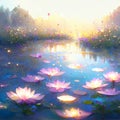 The beauty of the lotus flower blooming in the pond. generative AI Royalty Free Stock Photo