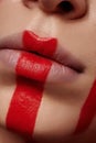 Beauty macro Make-up Art. Red Stripes on Lips