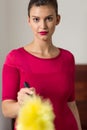 Beauty maid with feather duster Royalty Free Stock Photo