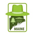 beauty of Maine the landscape and the wildlife Pine trees Maineâs coastline and mountains a hat and outline of the state vector