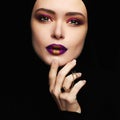 Beauty make-up.beautiful woman in trendy fashion jewelry ring Royalty Free Stock Photo