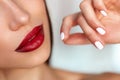 Beauty Make-up. Model Girl With Red Lips, Beautiful Nails Royalty Free Stock Photo