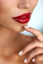 Beauty Make-up. Model Girl With Red Lips, Beautiful Nails Royalty Free Stock Photo
